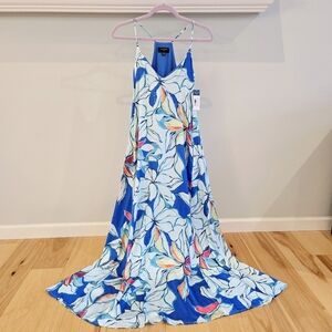 TAHARI ASL Floral Maxi Slip Dress in Blue Tropical Floral Print, Size XS NWT
